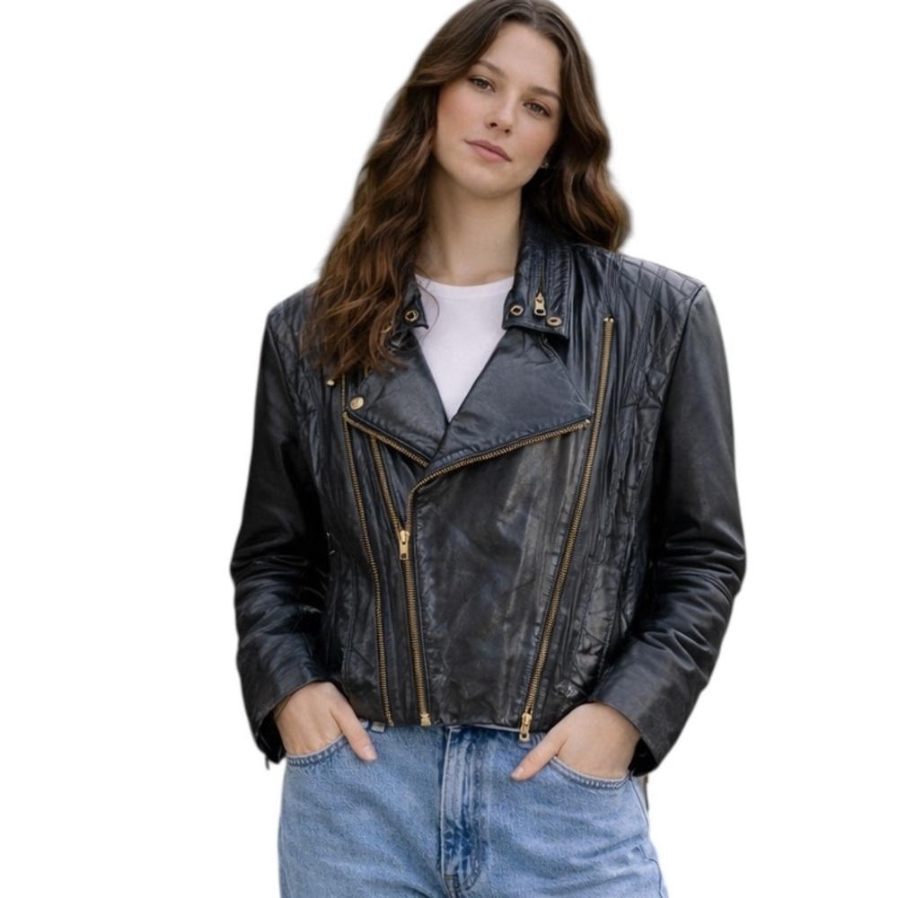 Vintage Leather Jacket Womens 40 US Medium Biker Moto Goth Grunge Gorp Rossano